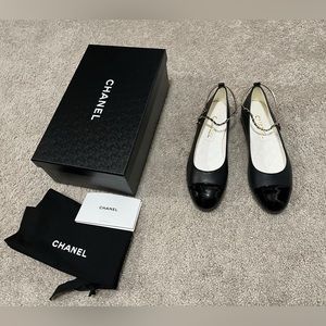 22SS Chanel Ballerinas with Camellia Detail, Black, Size 38/7.5, Authenticated